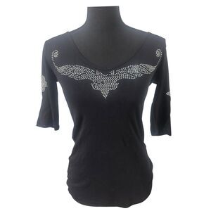 Y2K Vintage Black & Silver Rhinestone Alt Western McBling Cowgirl Punk Emo Top S